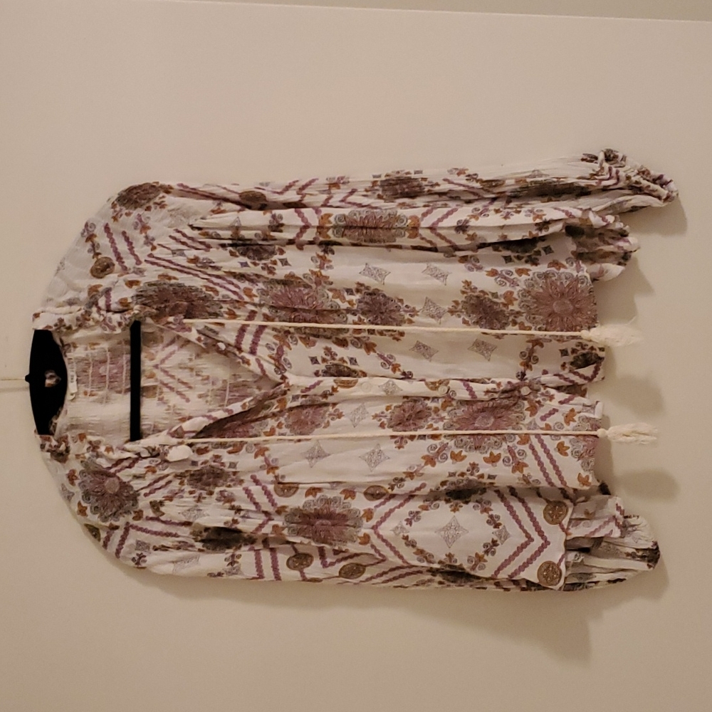EnCreme print gauzy blouse with smocking,  S